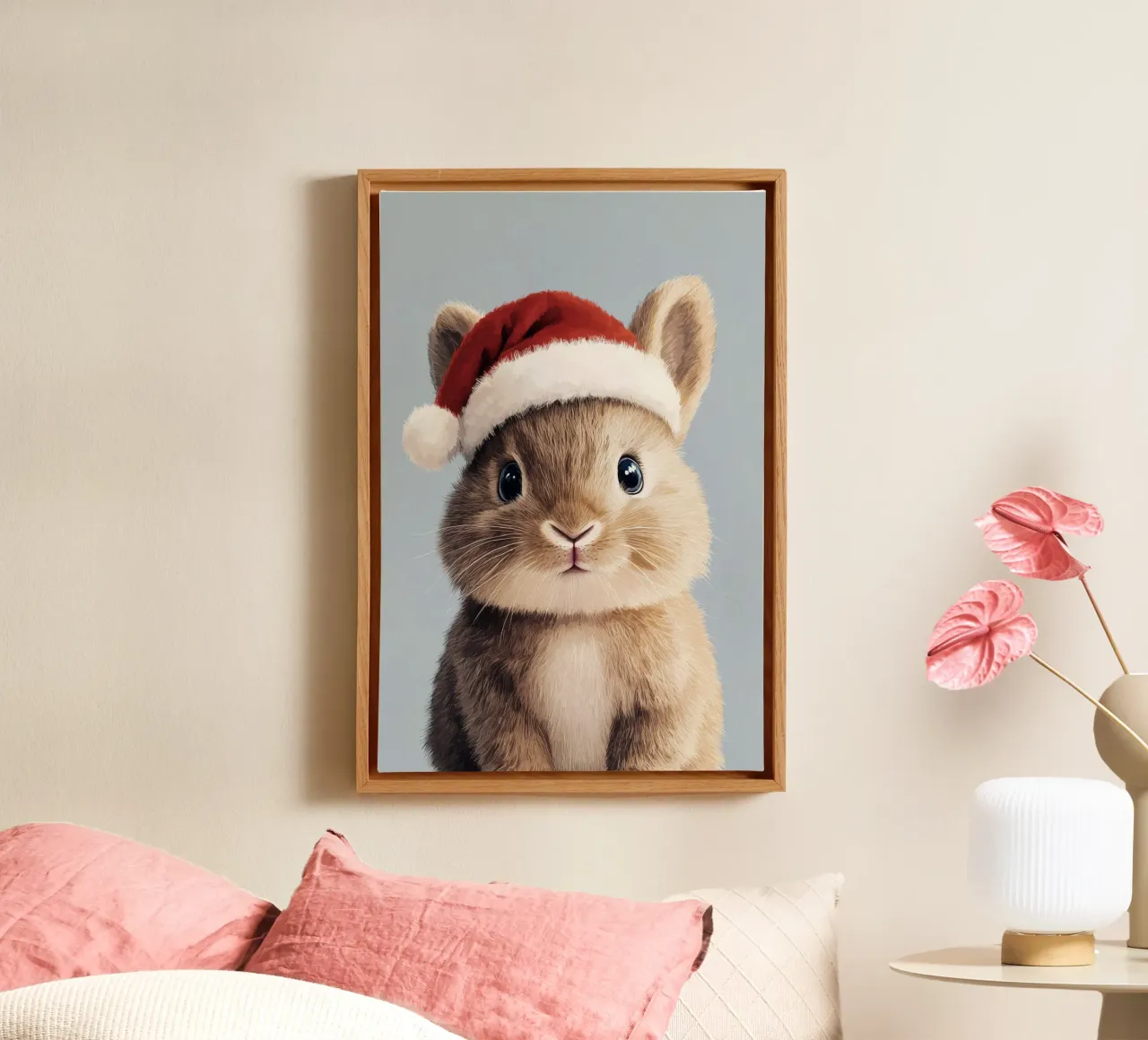 HeldIn #18: Hase feiert Weihnachten Leinwand mit Schattenfugenrahmen von farbenhelden