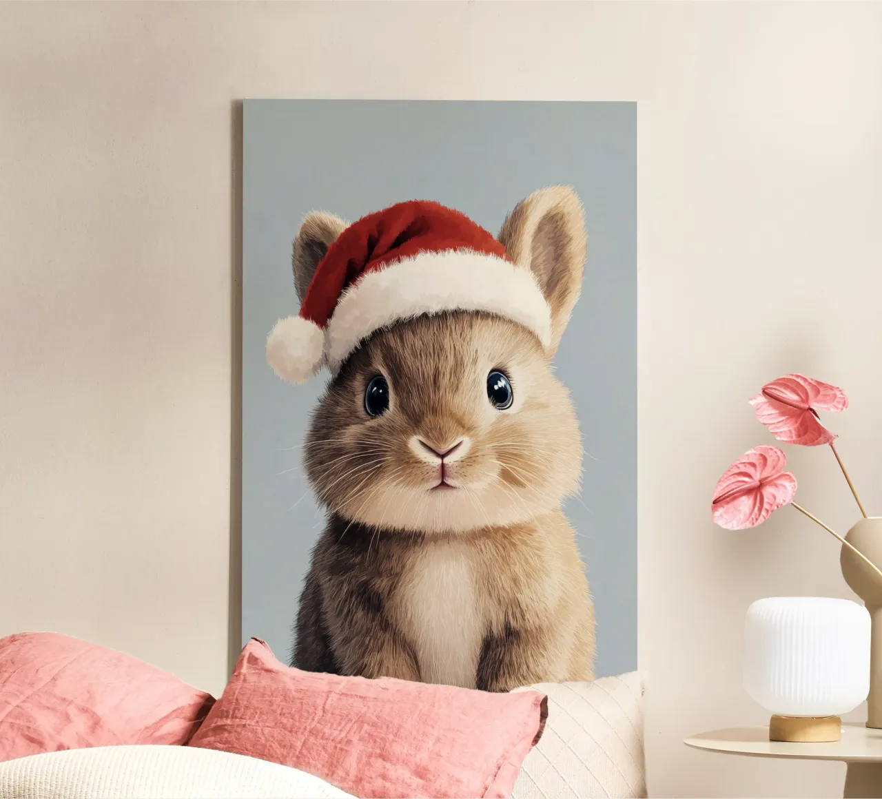 HeldIn #18: Hase feiert Weihnachten Leinwand mit Schattenfugenrahmen von farbenhelden