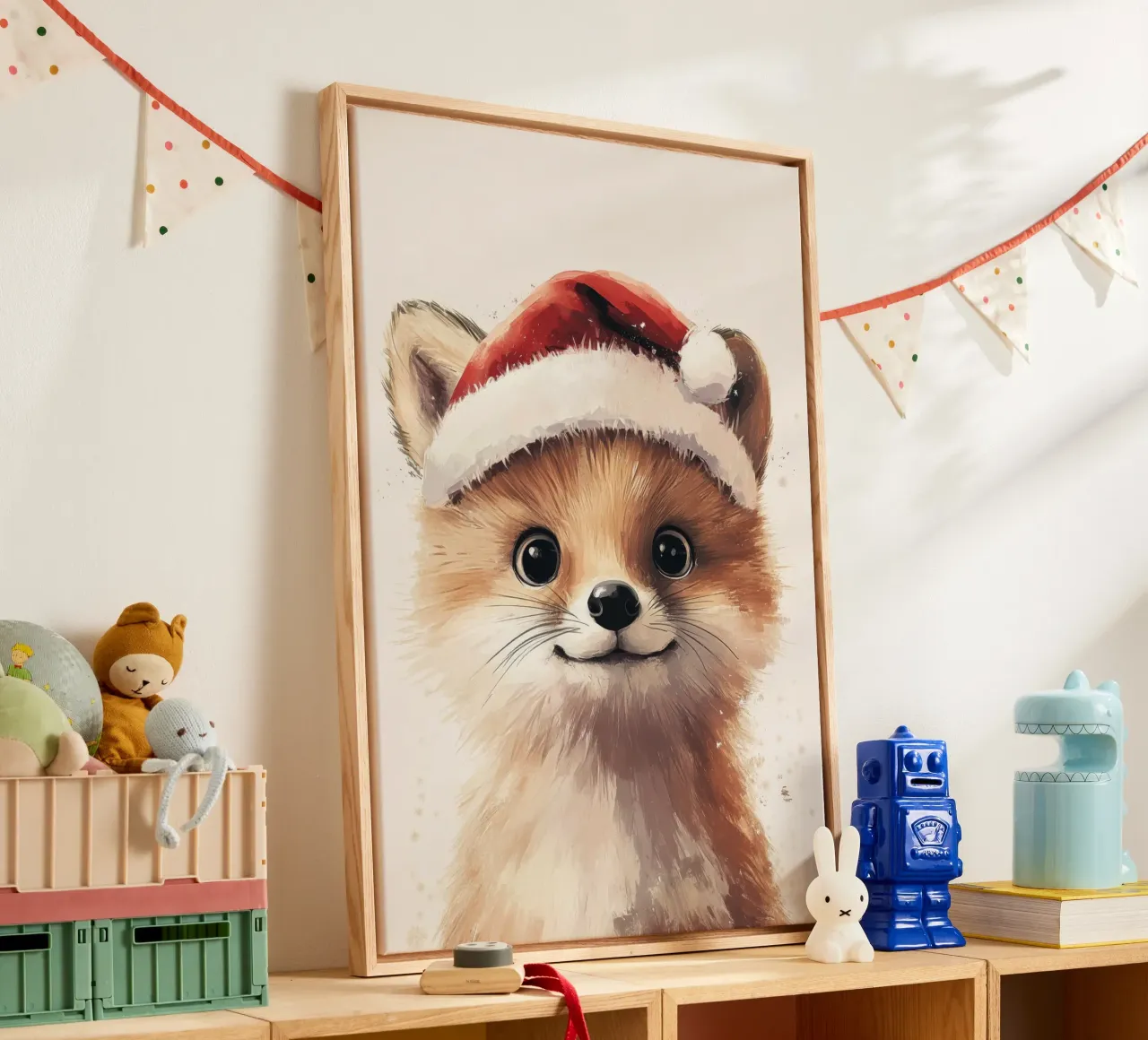 HeldIn #19 Fuchs feiert Weihnachten Leinwand mit Schattenfugenrahmen von farbenhelden