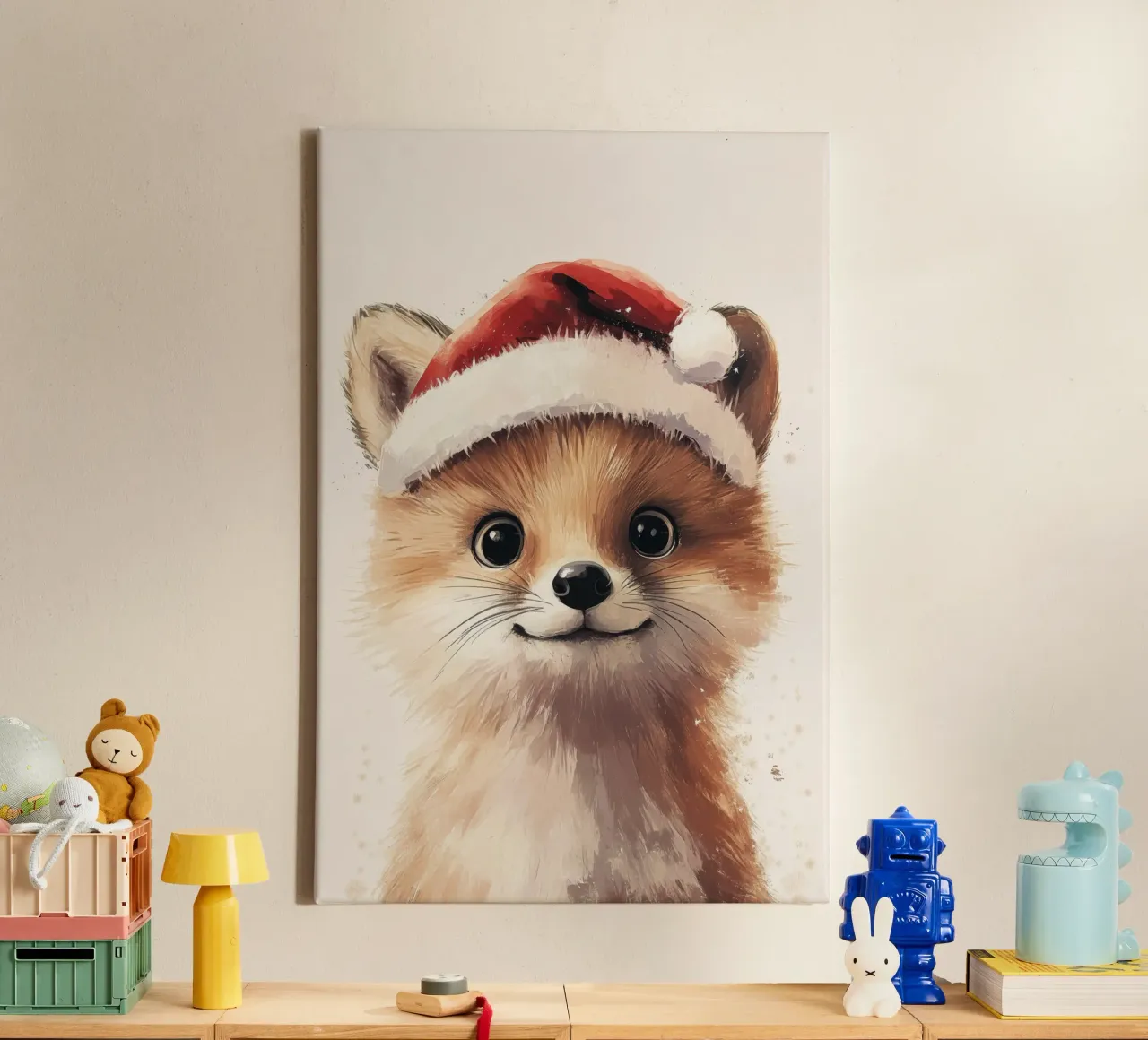HeldIn #19 Fuchs feiert Weihnachten Leinwand mit Schattenfugenrahmen von farbenhelden