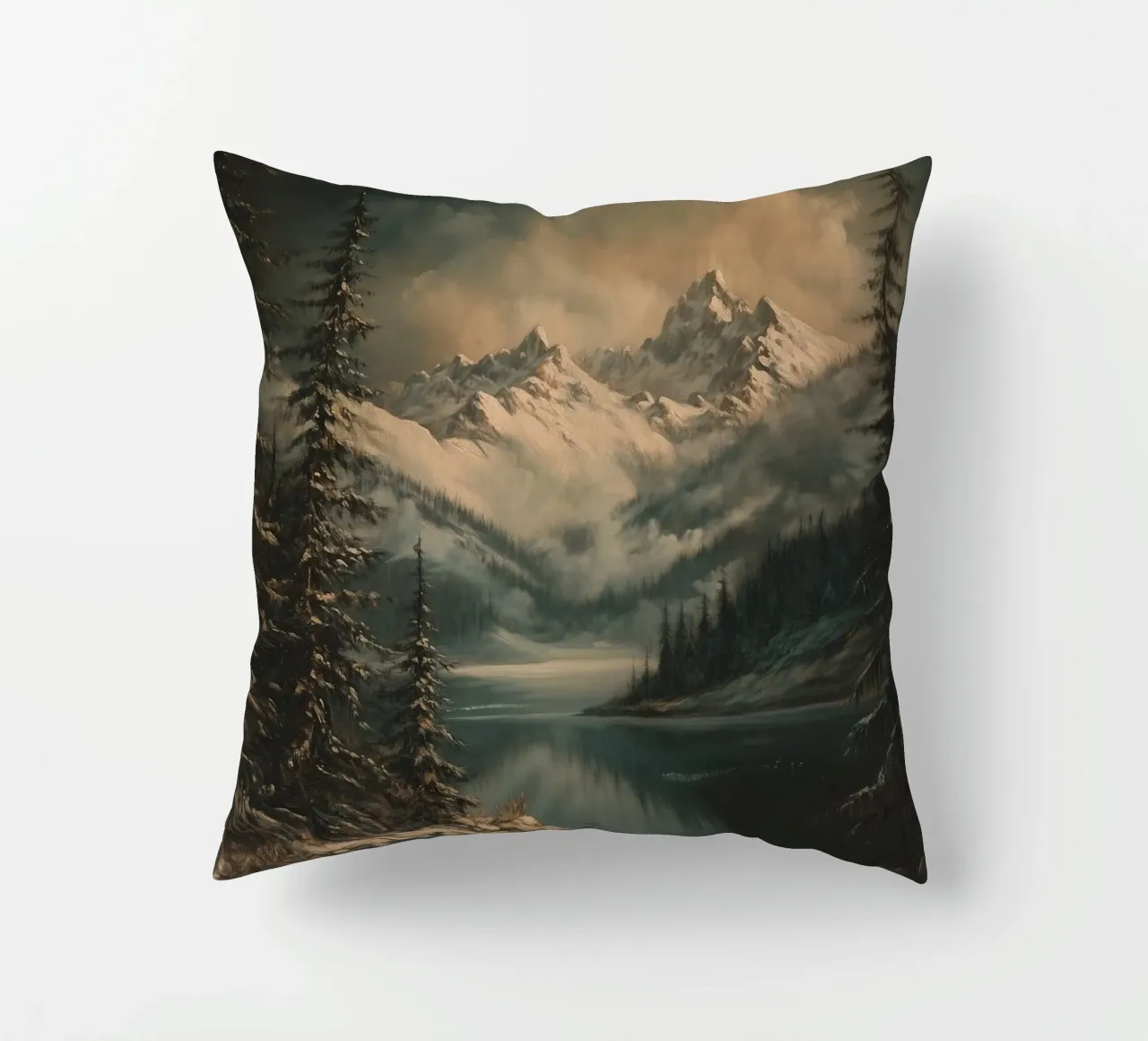 Winterberge und See Kissen von Luna & Noctua