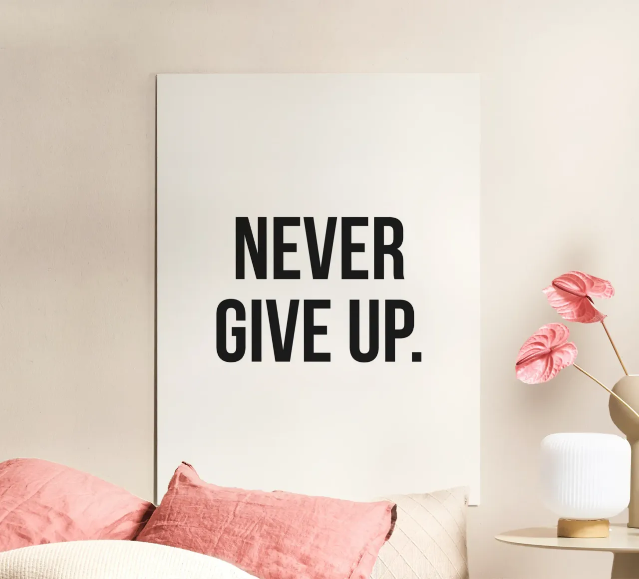 Motiverende poster - Geef nooit op poster met kunststof frame van Whole©