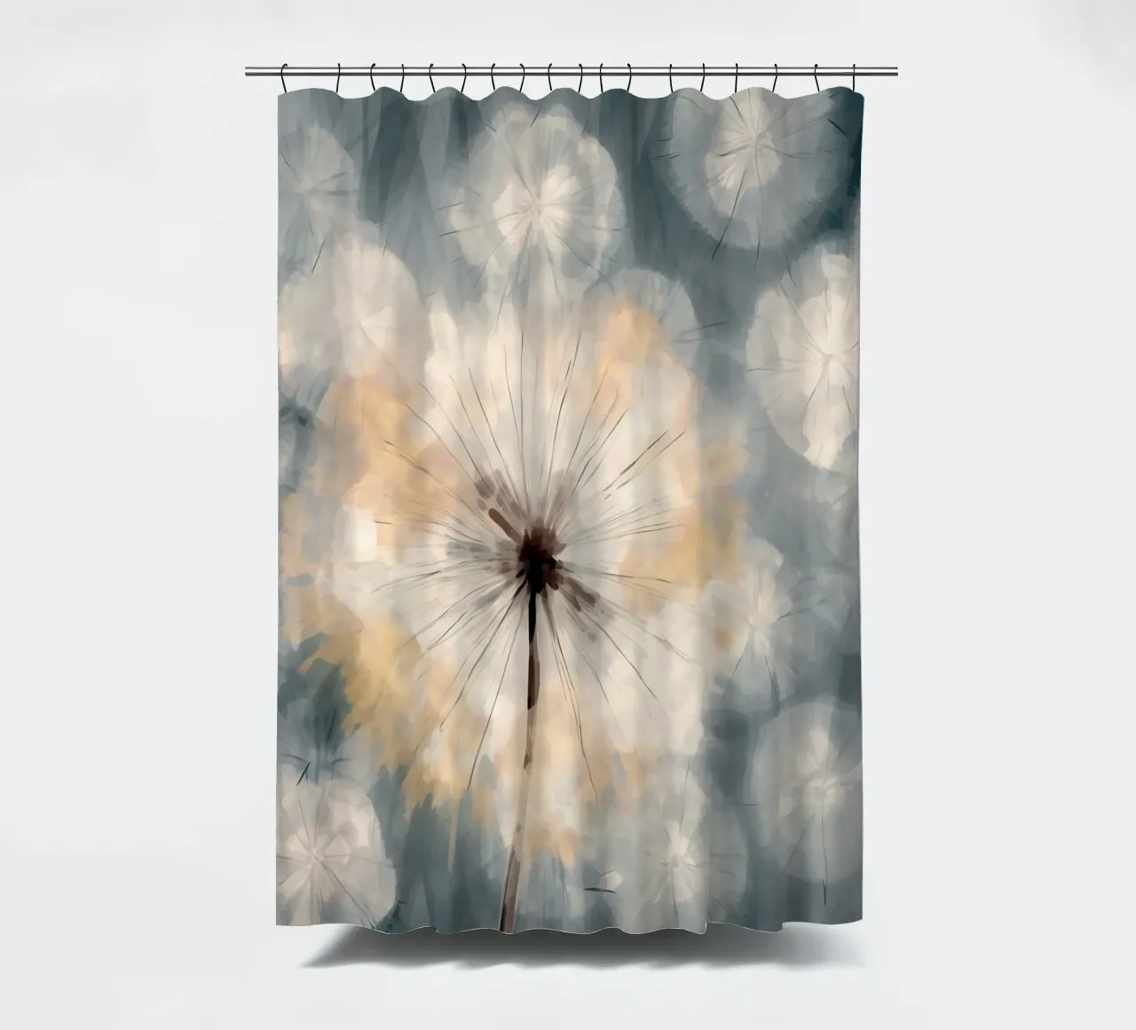 Dandelion Reverb shower curtain by Modern Muse