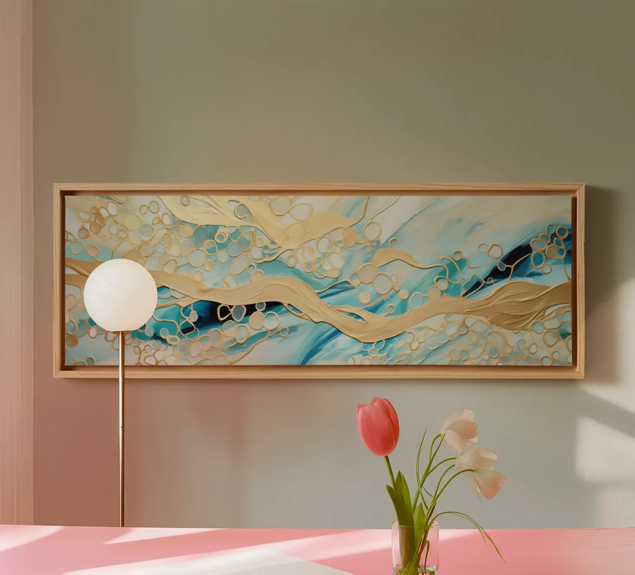 ABSTRACT KUNST Gouden vloeistof canvas met Baklijst van Melanie Viola