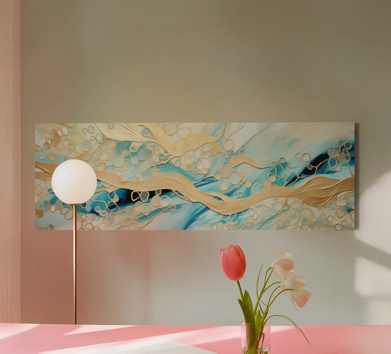 ABSTRACT KUNST Gouden vloeistof canvas met Baklijst van Melanie Viola
