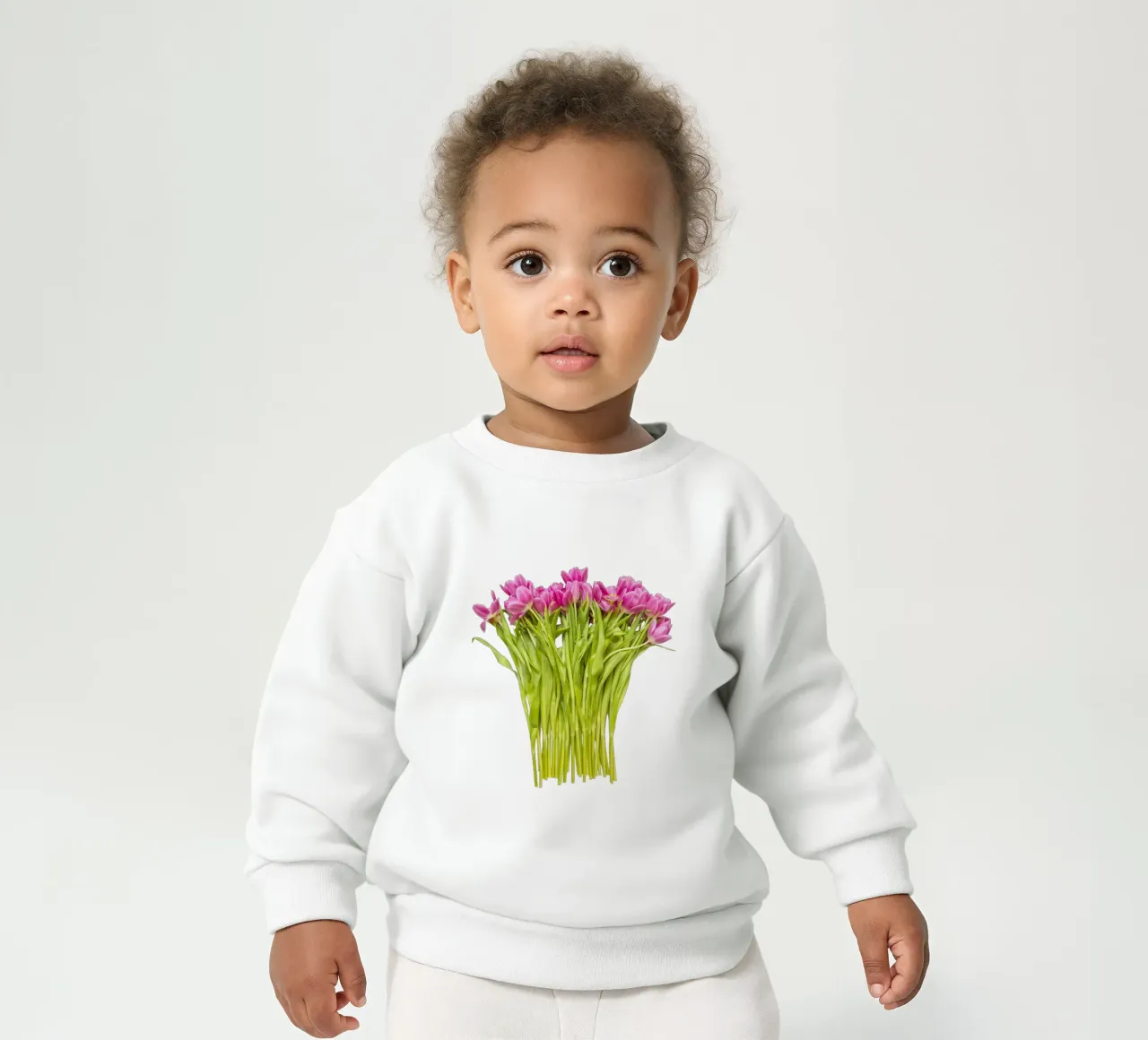 Un tocco di bellezza: Un bouquet di tulipani rosa felpa neonato da Curious Collections by Marielle Leenders