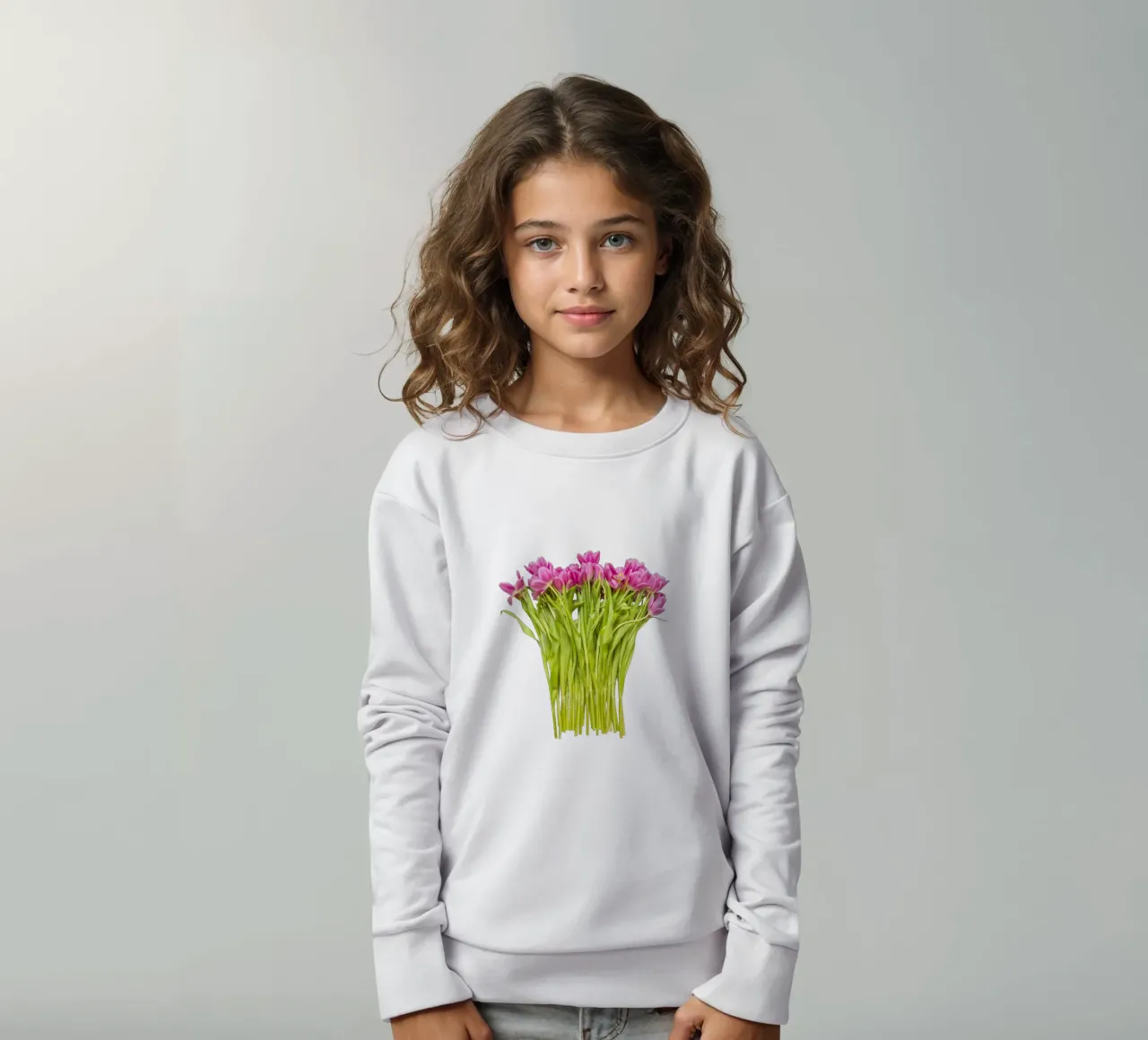 Un tocco di bellezza: Un bouquet di tulipani rosa felpa bambino da Curious Collections by Marielle Leenders