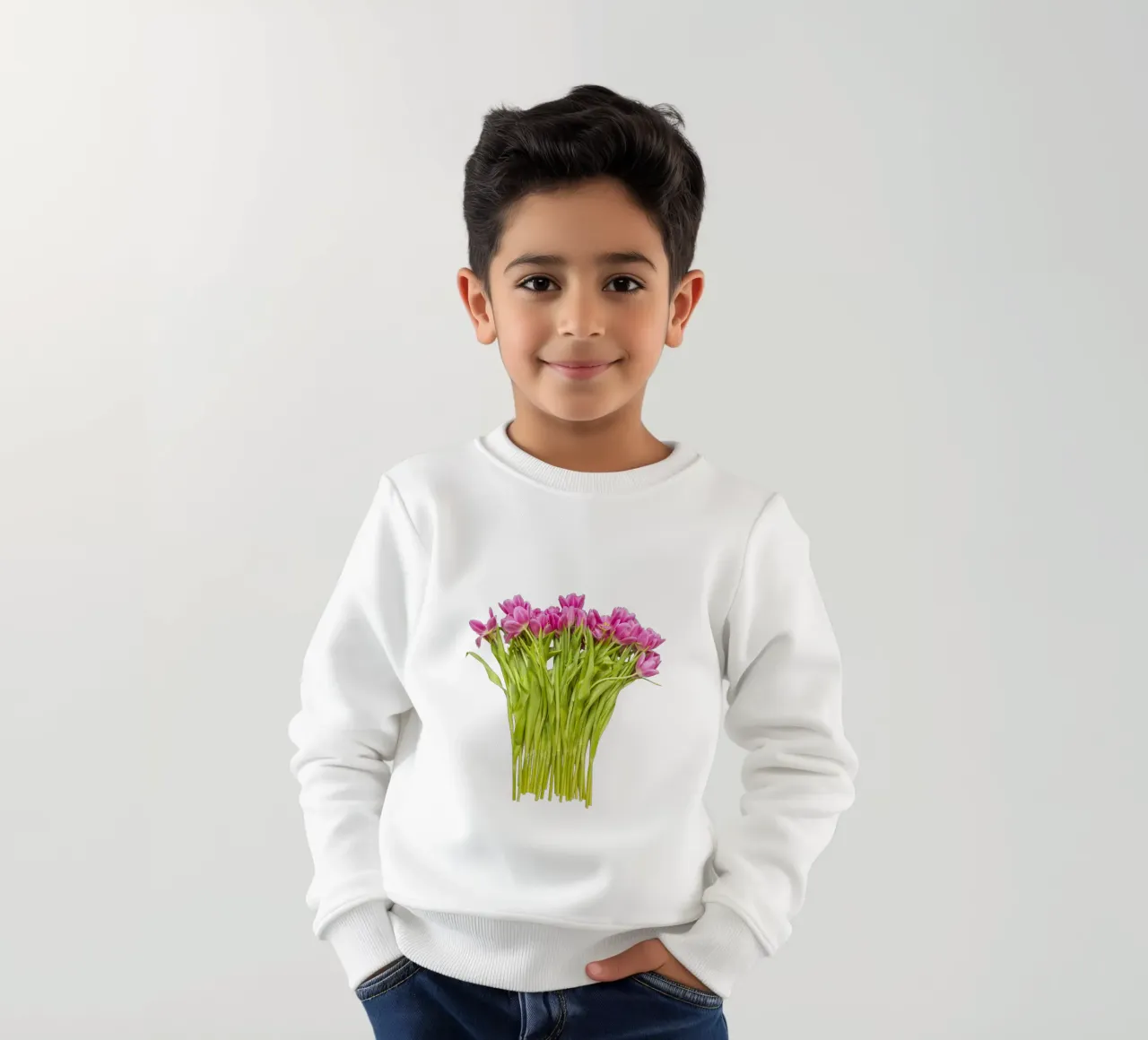 Un tocco di bellezza: Un bouquet di tulipani rosa felpa bambino da Curious Collections by Marielle Leenders