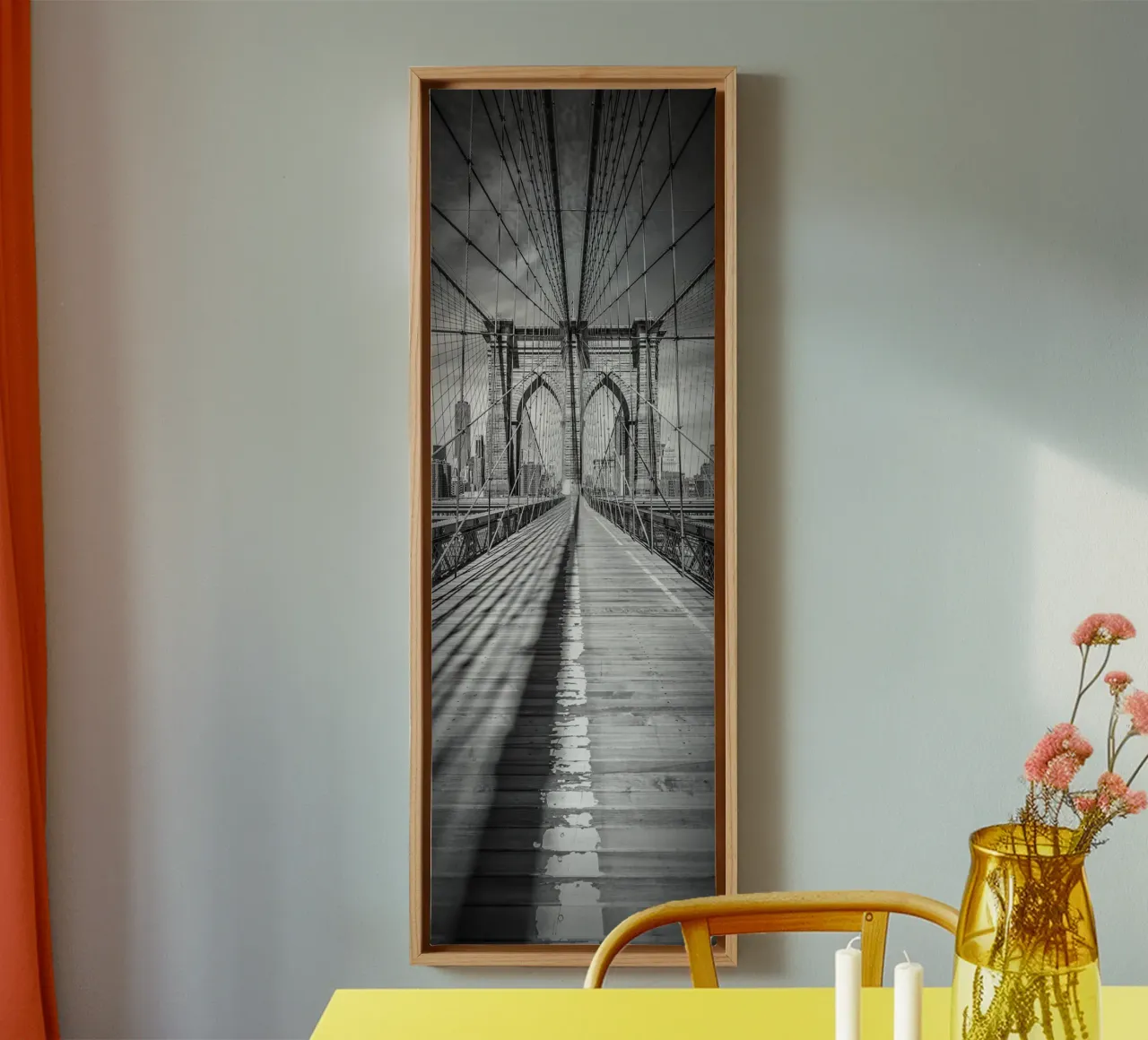 NEW YORK CITY Brooklyn Bridge | Panorama vertical canvas with Floater frame by Melanie Viola