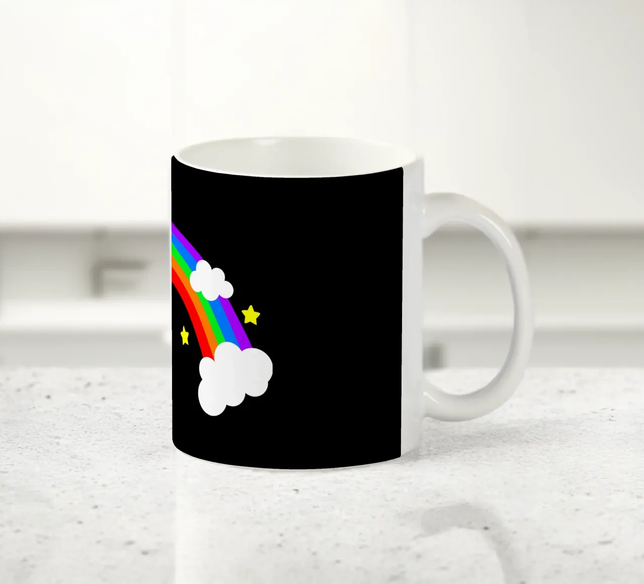 Rainbow with clouds and stars tazza in ceramica da happieeagle