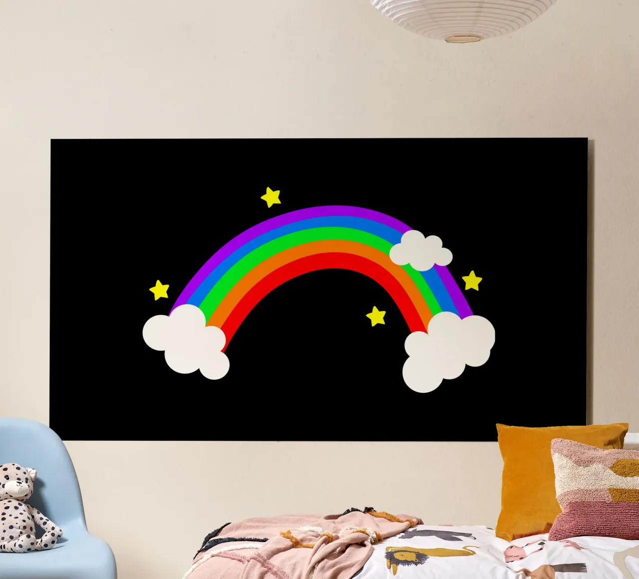 Rainbow with clouds and stars alluminio dibond da happieeagle