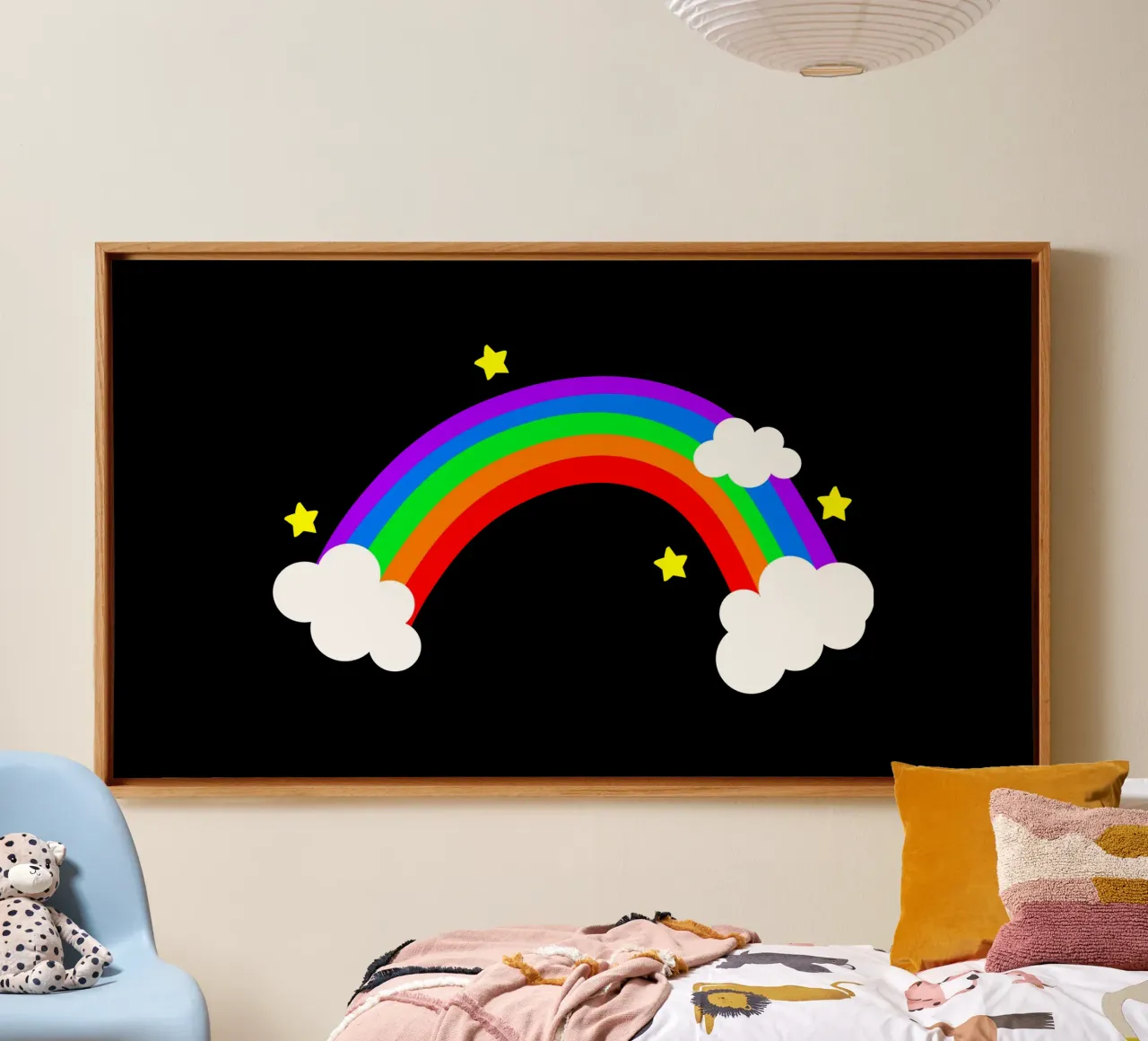 Rainbow with clouds and stars tela da happieeagle