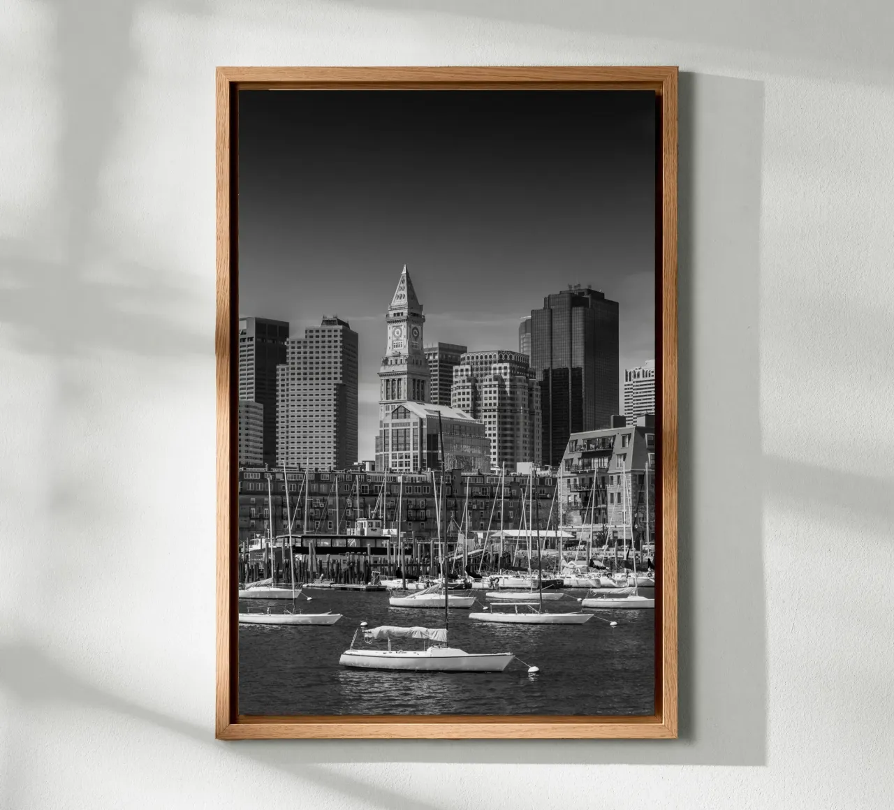 BOSTON Skyline North End e Financial District | Monochrom tela con Cornice a cassetta da Melanie Viola
