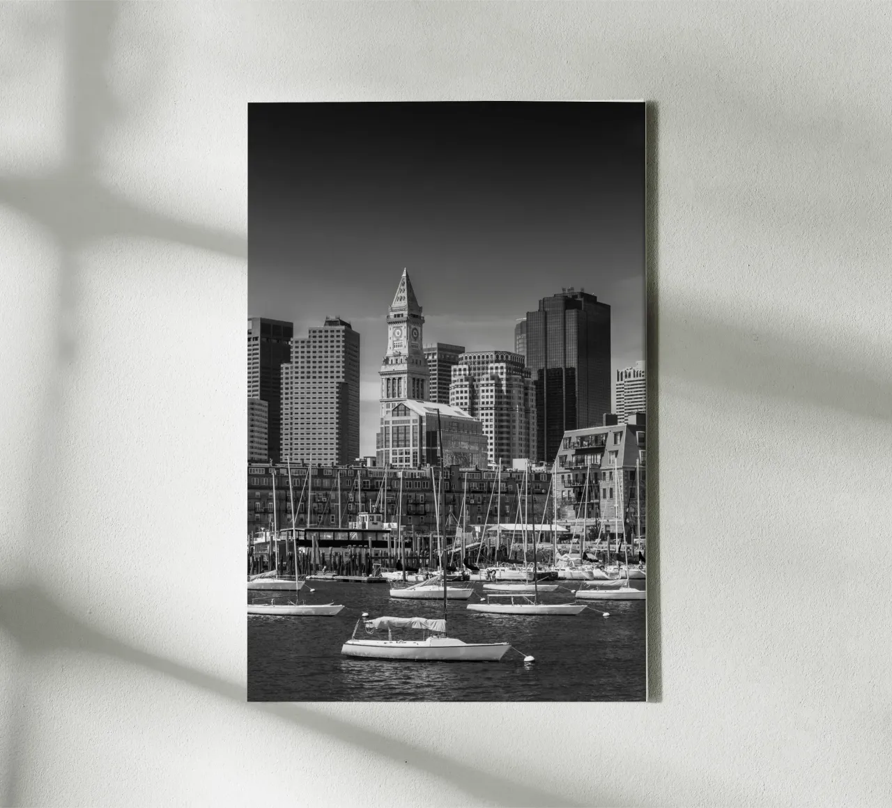 BOSTON Skyline North End e Financial District | Monochrom tela con Cornice a cassetta da Melanie Viola