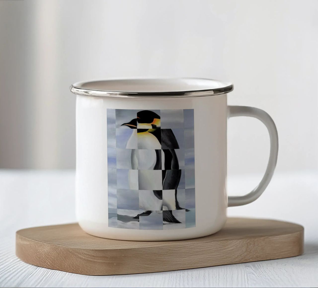 Penguin tazza in smalto da Allison Chaplin