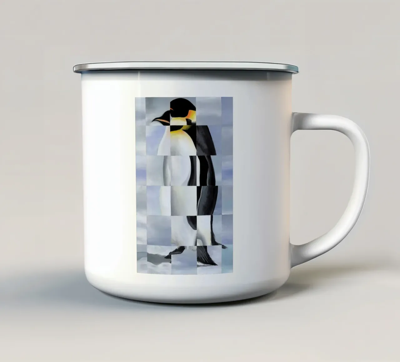 Penguin enamel mug by Allison Chaplin