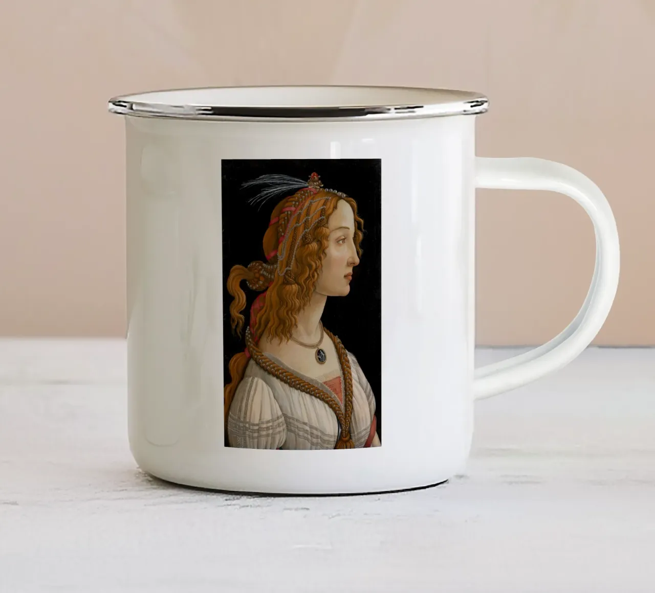 Botticelli - Portrait of Simonetta Vespucci as Nymph tazza in smalto da ARTOTHEK