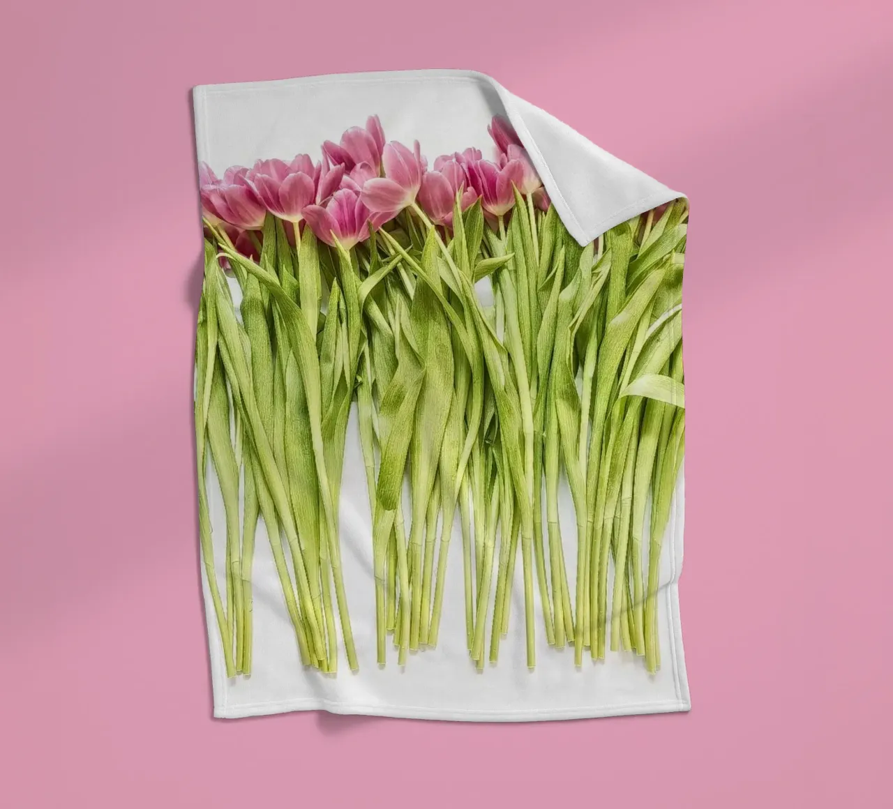 A Bouquet of Pink Tulips fleece blanket by Curious Collections by Marielle Leenders