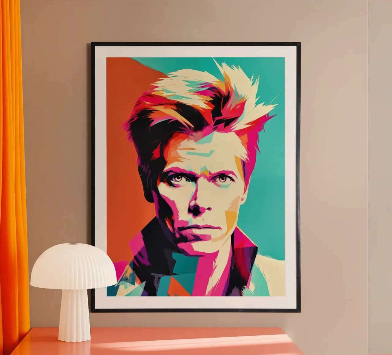 Ritratto pop art di David Bowie - Colori al neon poster con telaio in alluminio da Autofocus