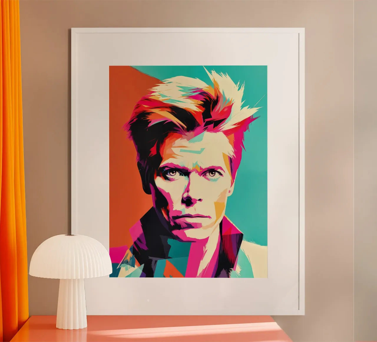 Ritratto pop art di David Bowie - Colori al neon poster con telaio in alluminio da Autofocus