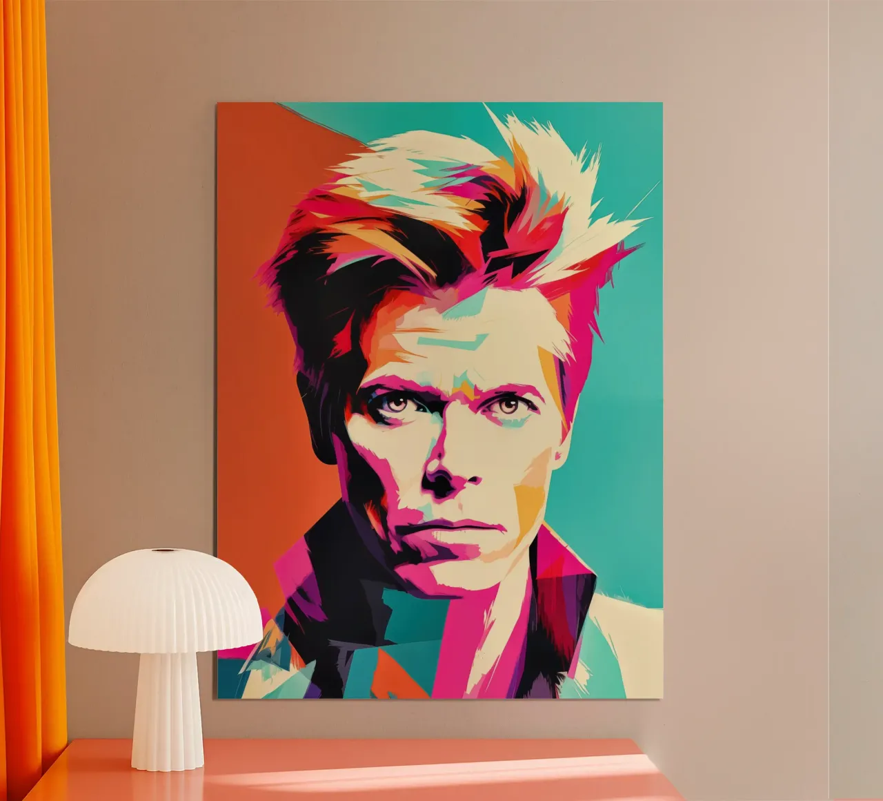 Ritratto pop art di David Bowie - Colori al neon poster con telaio in alluminio da Autofocus