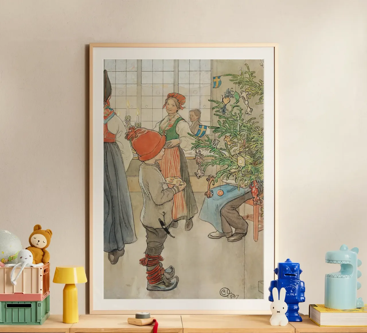 Carl Larsson - Ora è di nuovo Natale. 1907 poster con telaio in legno da ARTOTHEK