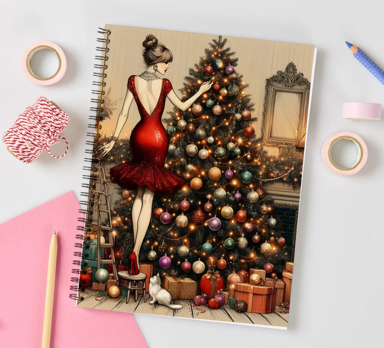 Christmas Tree Ornaments spiral notebook by ARTOMATIC