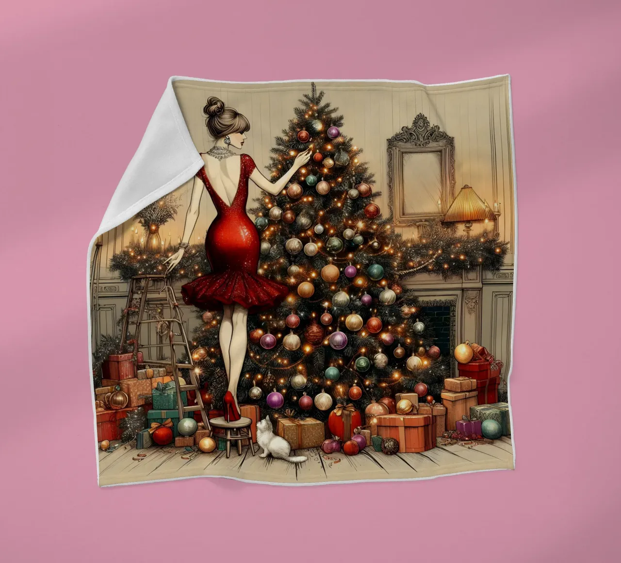 Christmas Tree Ornaments fleece blanket by ARTOMATIC
