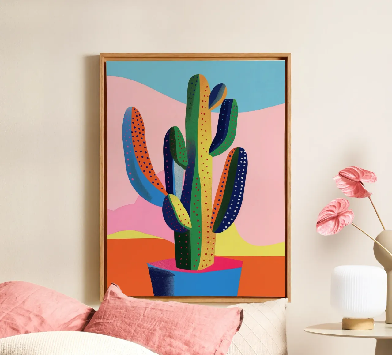 Cactus colorati e pastello tela con Cornice a cassetta da Autofocus
