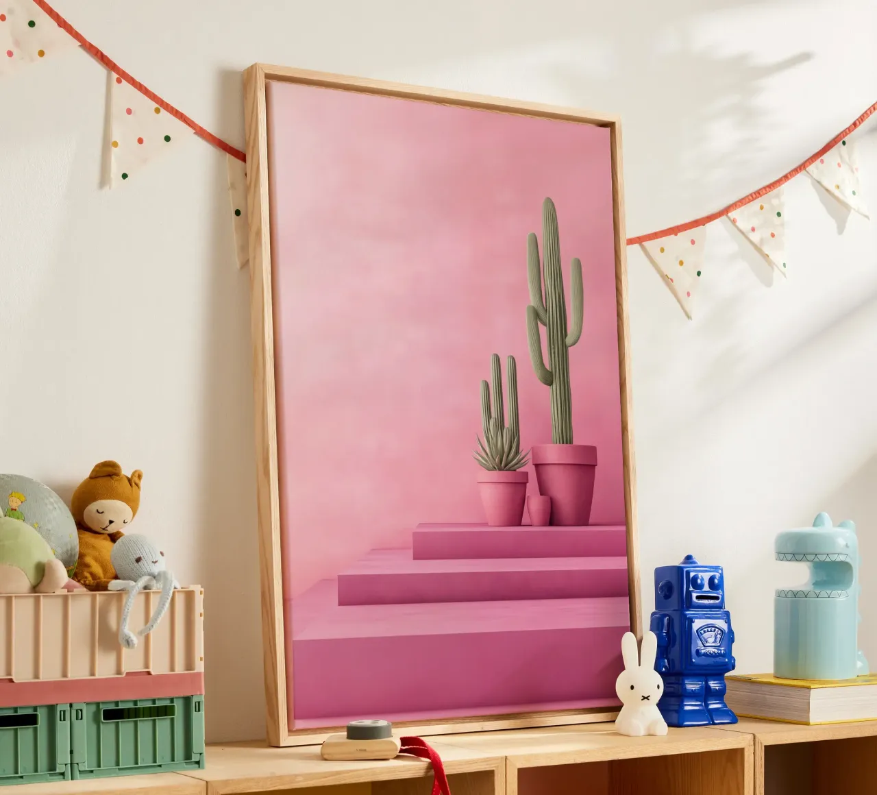 Cactus su rosa tela con Cornice a cassetta da Autofocus