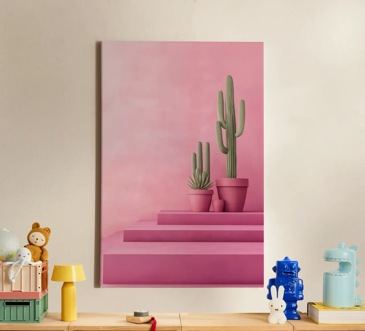 Cactus su rosa tela con Cornice a cassetta da Autofocus