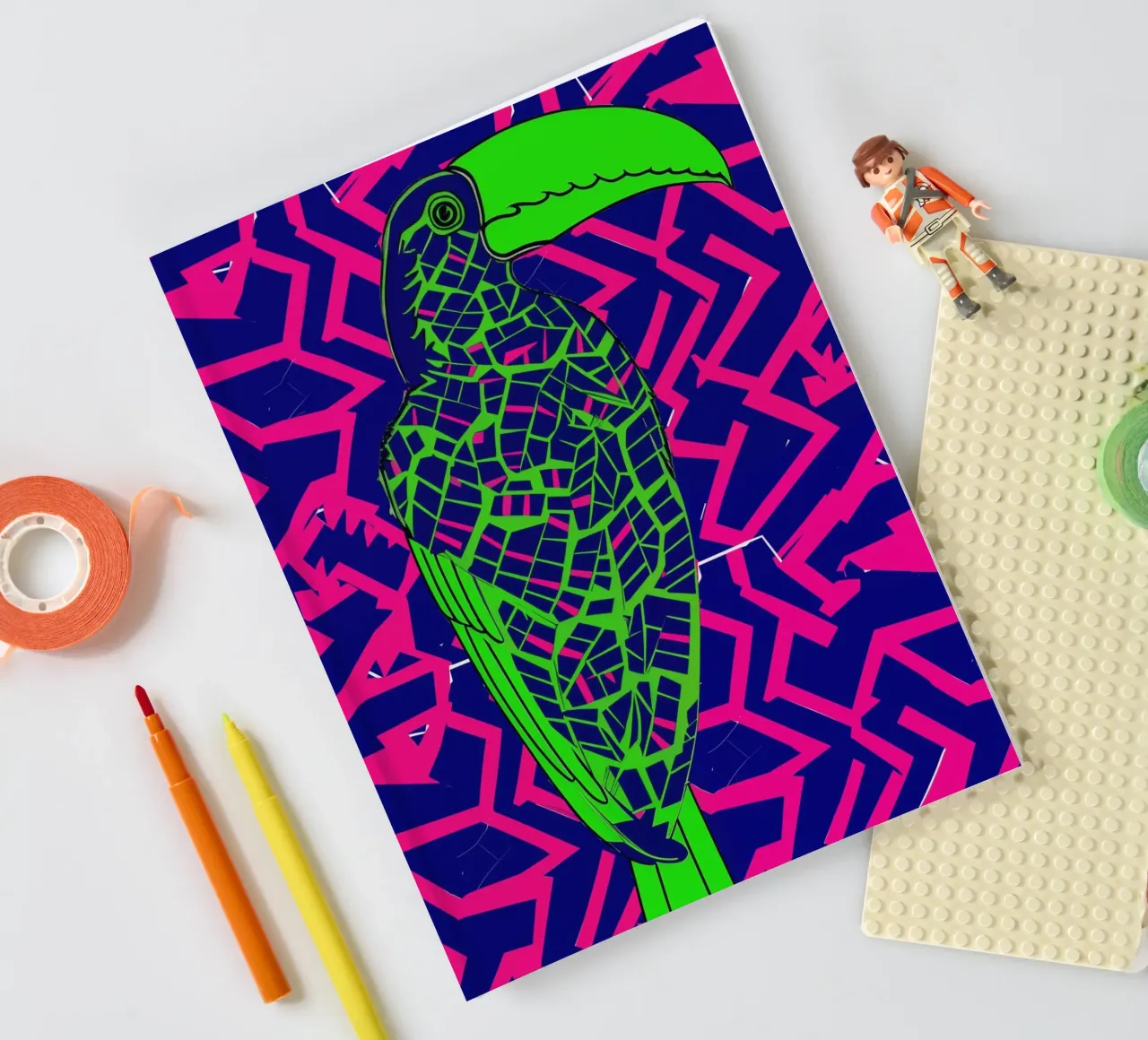 Abstract Neon Toucan Pattern notebook by Autofocus