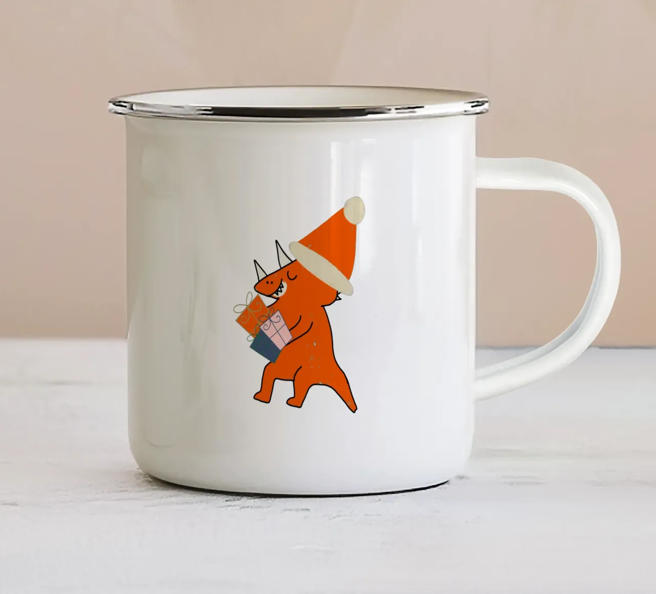 Babbo Natale T-Rex carino tazza in smalto da susanacosta