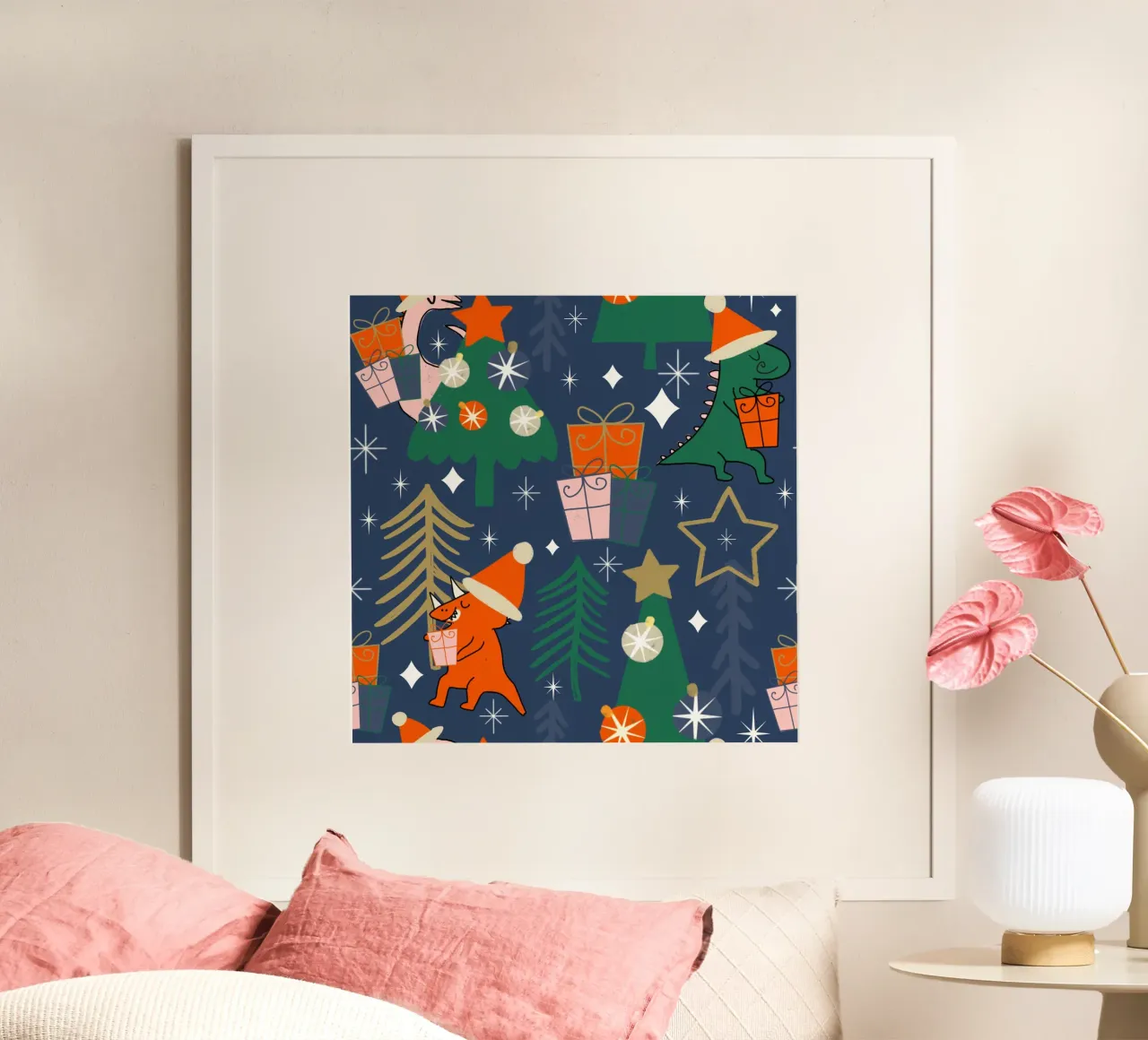 Babbo Natale T-Rex carino poster con telaio in plastica da susanacosta