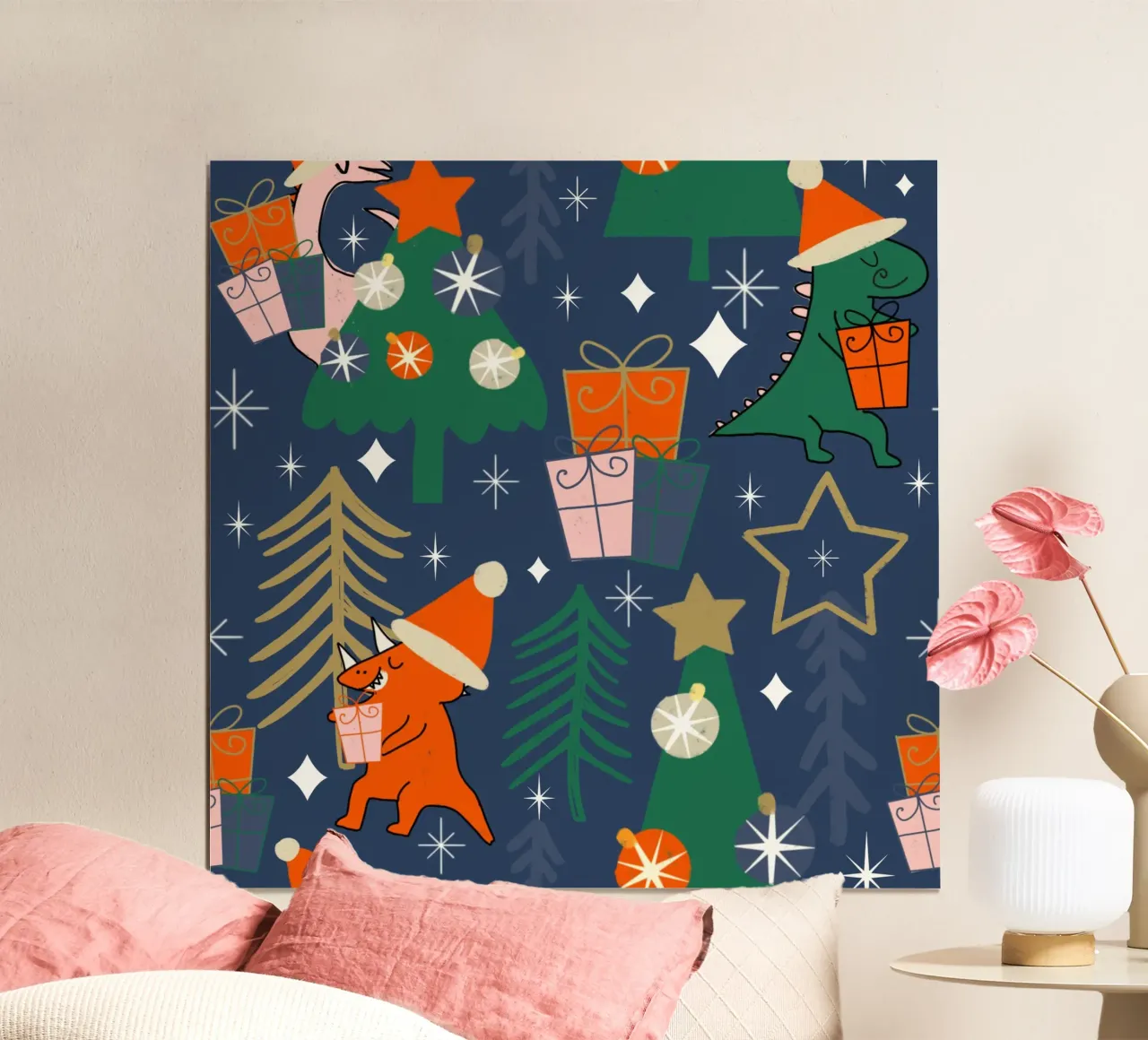 Babbo Natale T-Rex carino poster con telaio in plastica da susanacosta