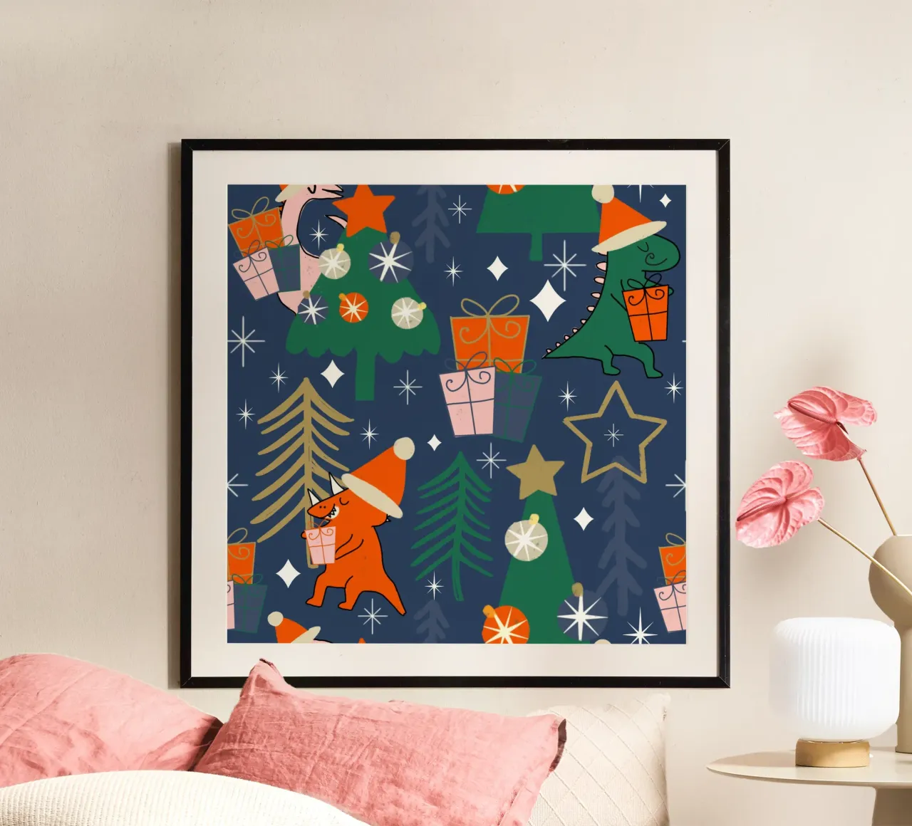 Babbo Natale T-Rex carino poster con telaio in plastica da susanacosta