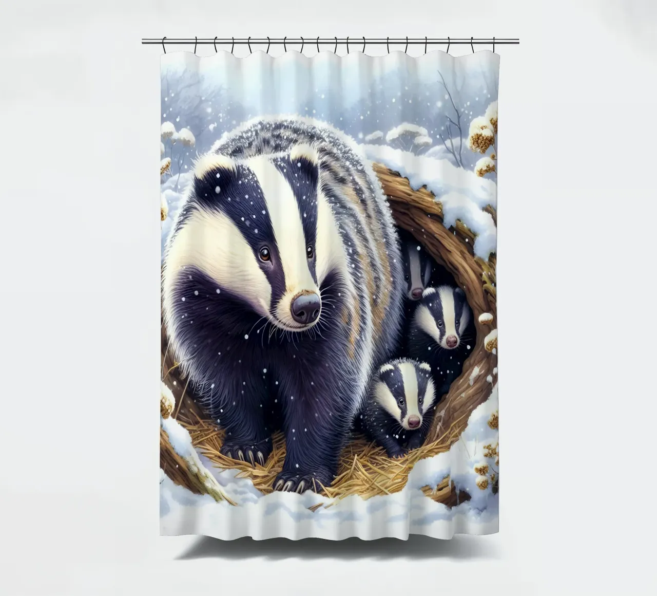 Badger In Winter Duschvorhang von ARTOMATIC