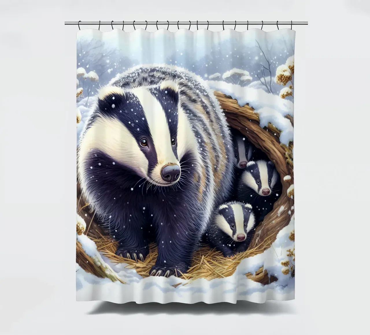 Badger In Winter Duschvorhang von ARTOMATIC