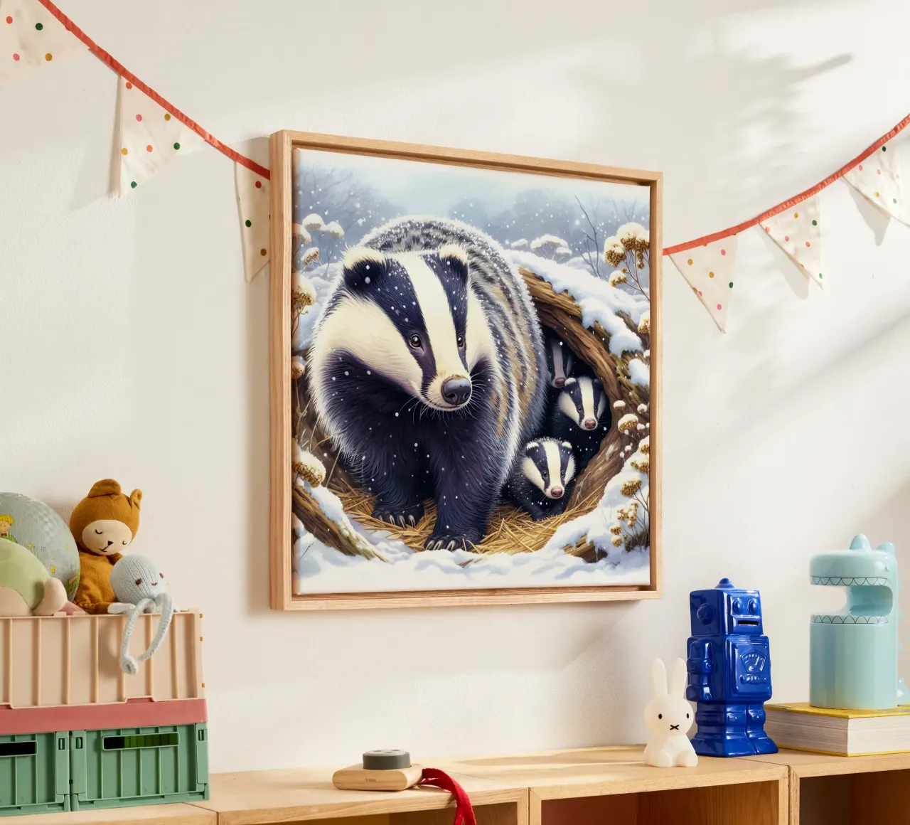 Badger In Winter canvas with Floater frame by ARTOMATIC