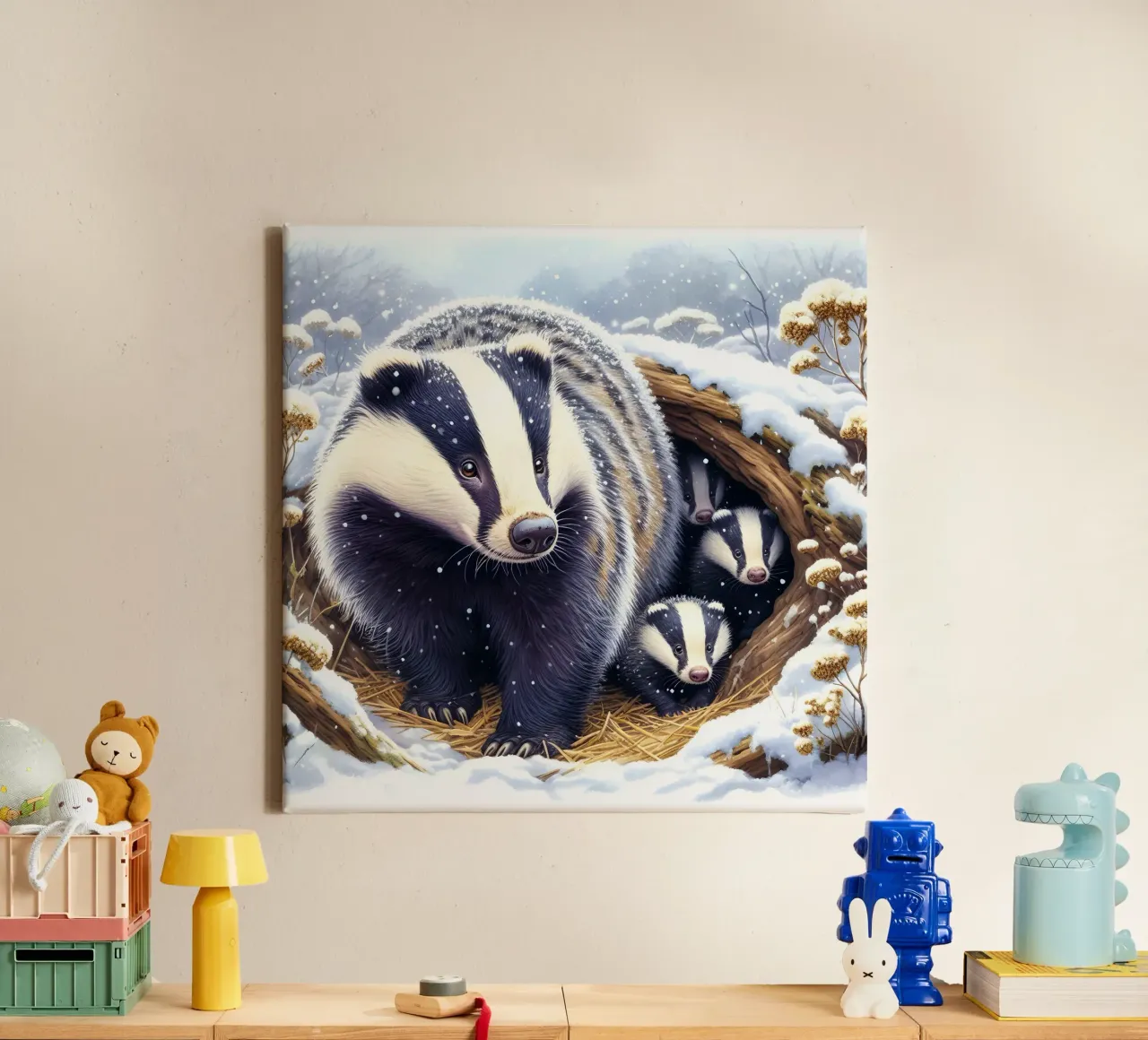 Badger In Winter canvas with Floater frame by ARTOMATIC