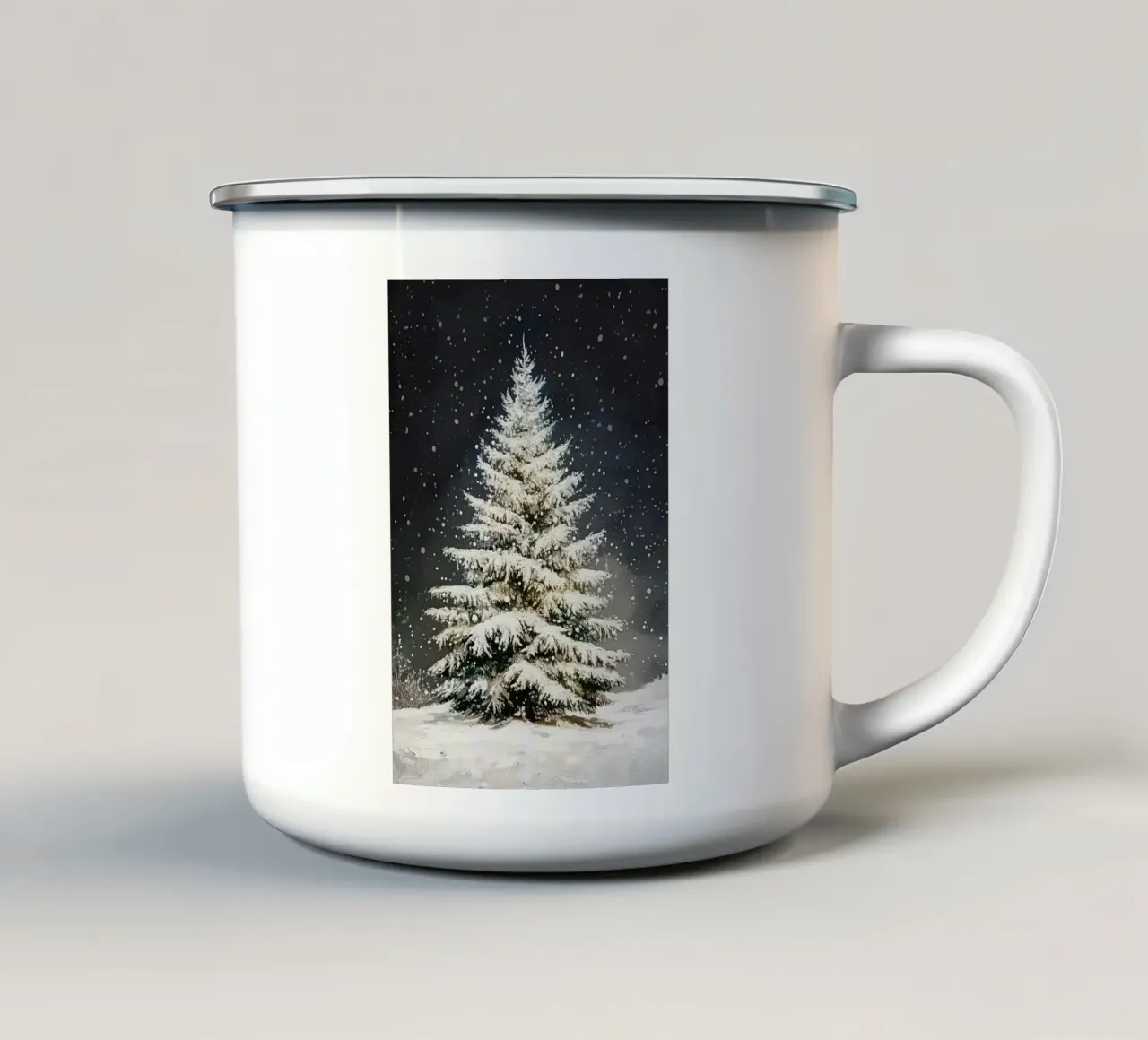 Albero di Natale di neve tazza in smalto da Melloi Art Print