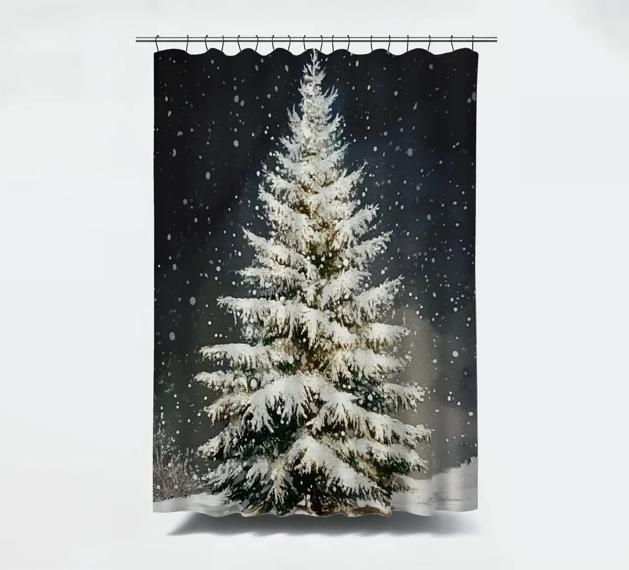 Albero di Natale di neve tenda da doccia da Melloi Art Print