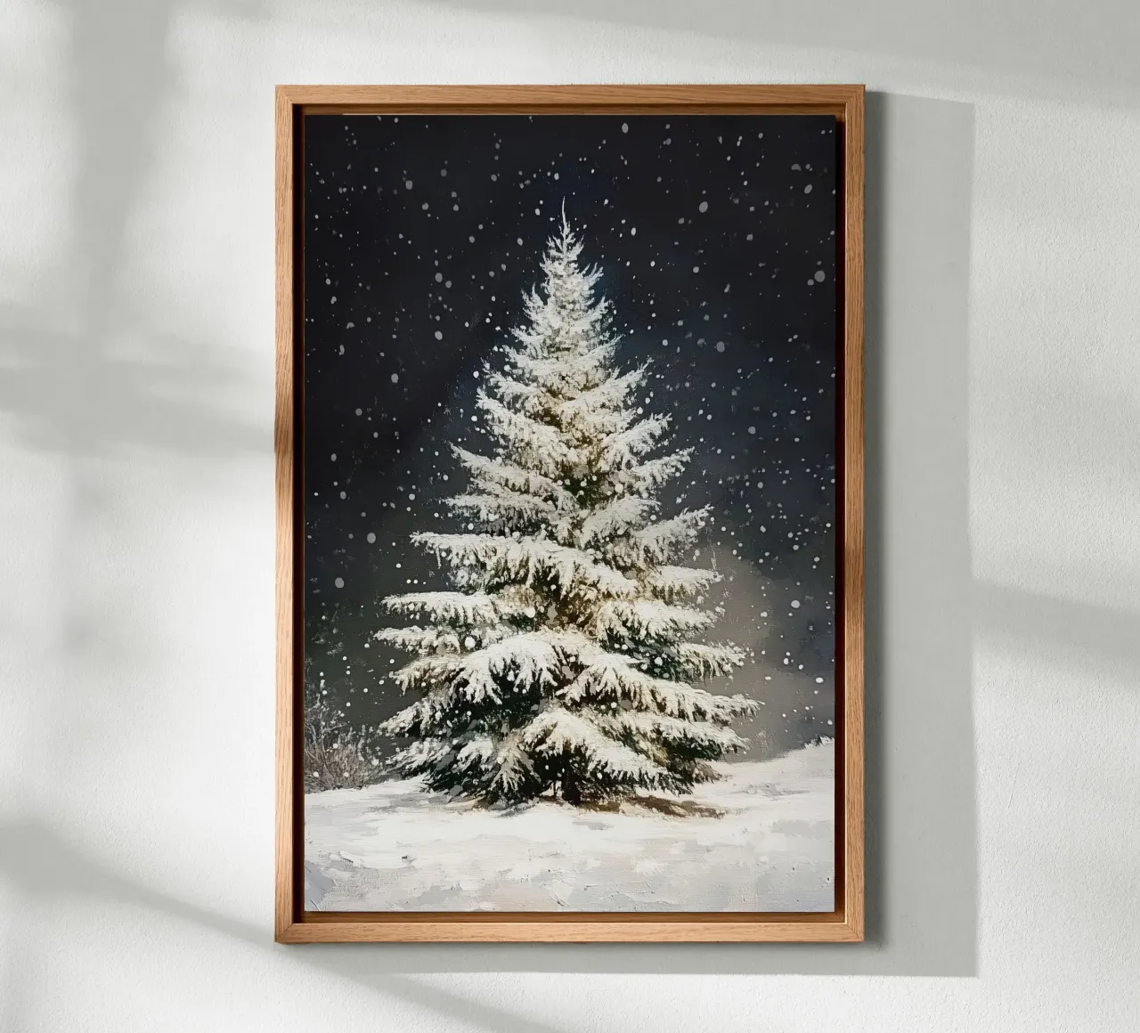 Albero di Natale di neve tela con Cornice a cassetta da Melloi Art Print