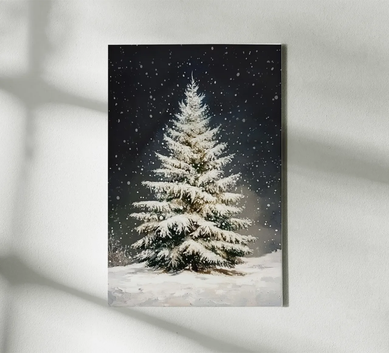 Albero di Natale di neve tela con Cornice a cassetta da Melloi Art Print