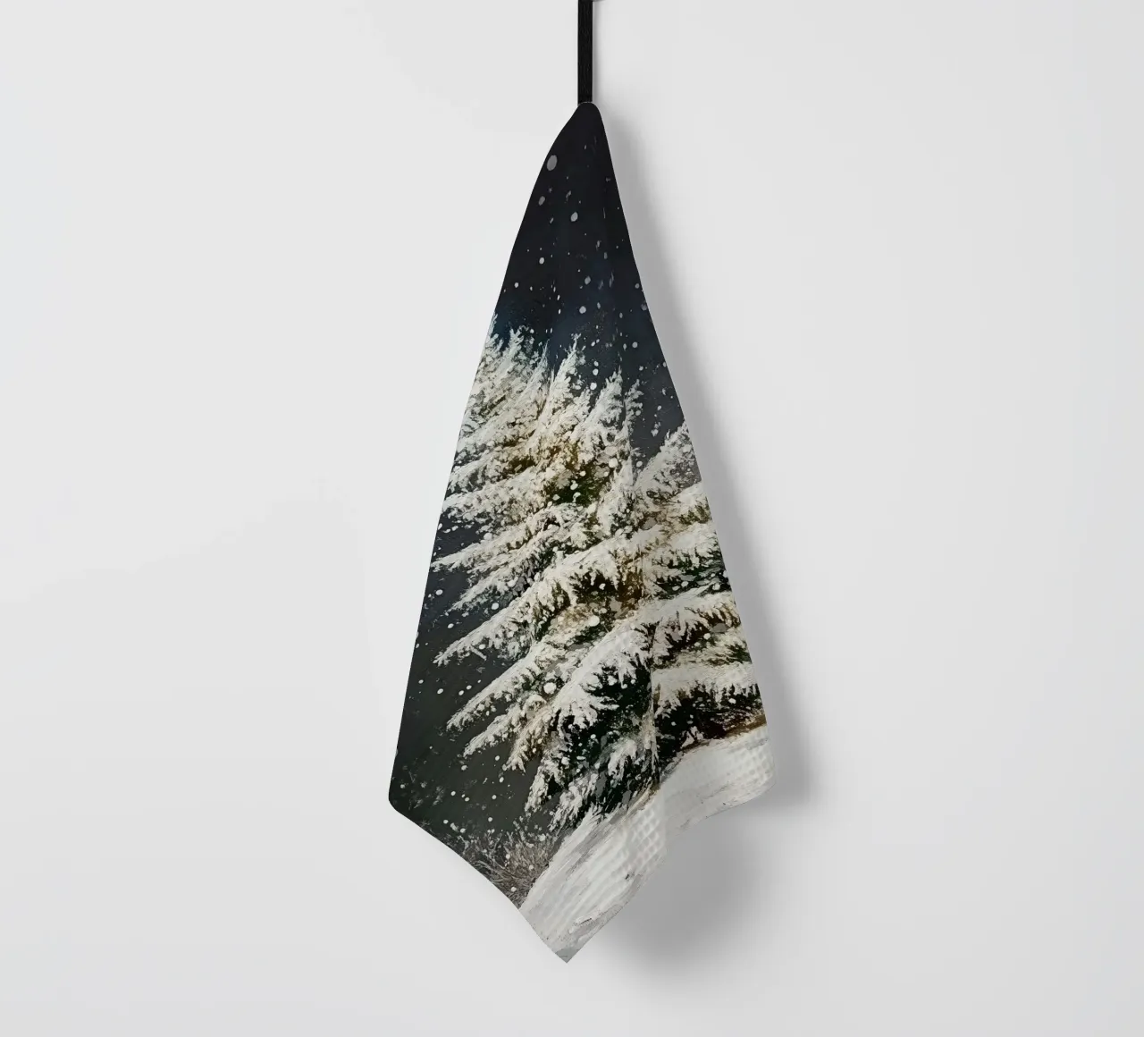 Albero di Natale di neve canovaccio da cucina da Melloi Art Print