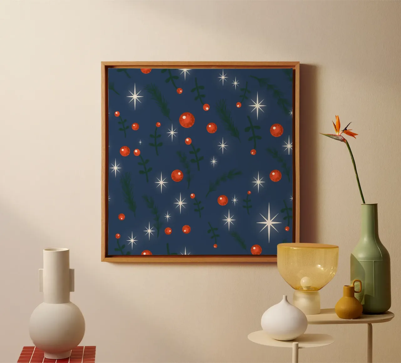 Kerstbladeren donkerblauw canvas met Baklijst van susanacosta