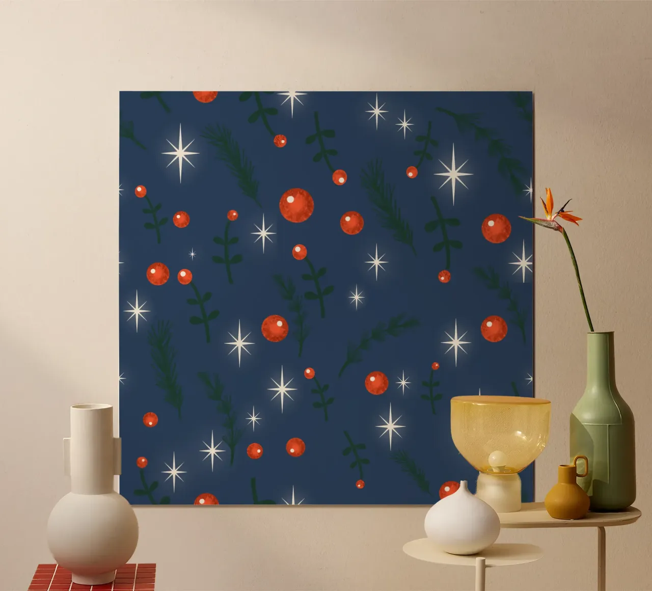 Fogliame natalizio blu scuro poster con telaio in plastica da susanacosta