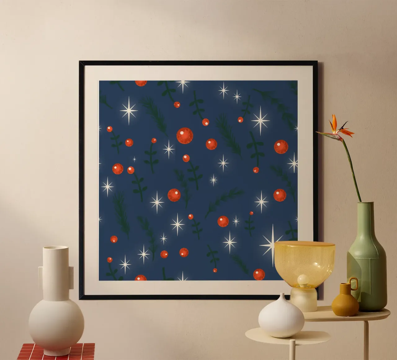 Fogliame natalizio blu scuro poster con telaio in plastica da susanacosta