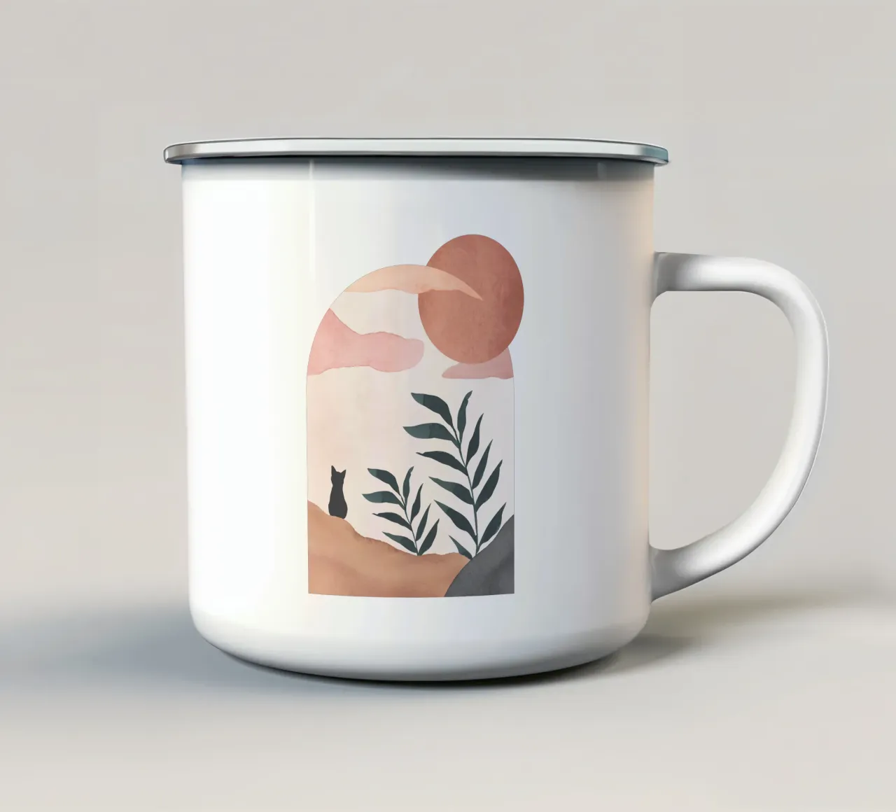 Gatto nero in libertà tazza in smalto da Melloi Art Print