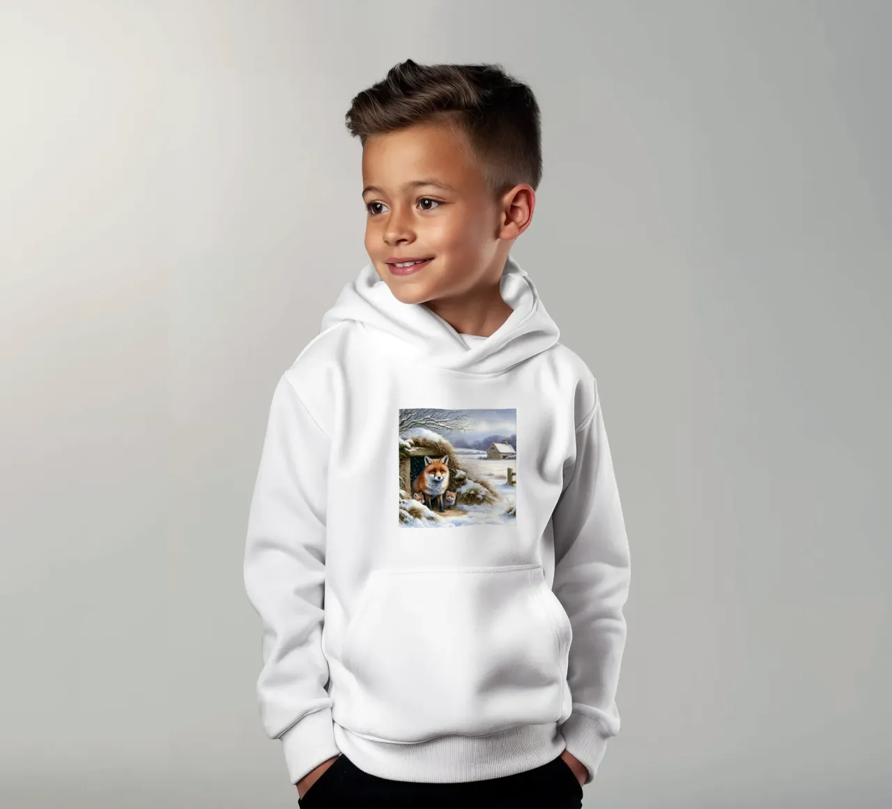 Cuccioli di volpe in inverno felpa bambino con cappuccio da ARTOMATIC